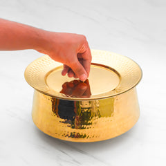 Pure Brass Lagan Handi with Lid | Handcrafted Traditional Cooking Pot | Brass Lagan for Dum Biryani, Festive Cooking & Serving