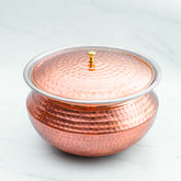 Pure Copper Round Handi With Lid for Cooking – Tin Coated (Kalai) – Handcrafted Hammered & Traditional Design