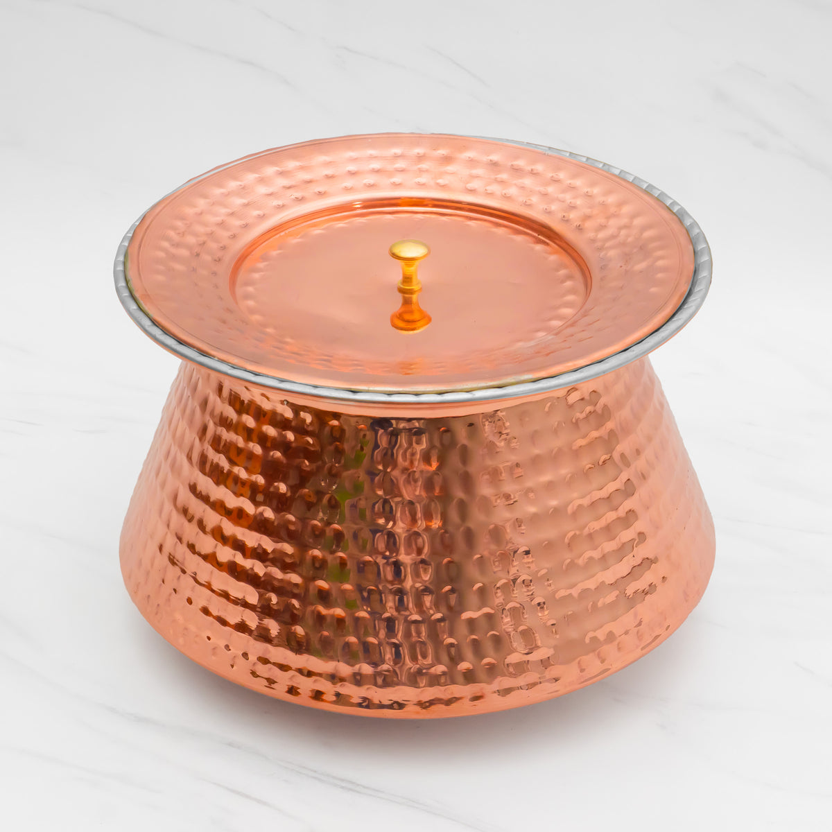 Pure Copper Handi With Lid for Cooking – Tin Coated (Kalai) – Handcrafted Hammered & Traditional Design