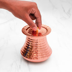 Pure Copper Pistachio Lota with Hammered Finish With Lid – Lacquer Coated for Long Life