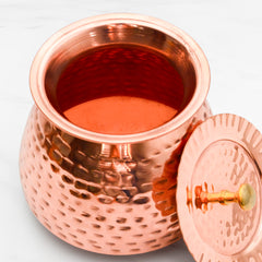 Pure Copper Walnut Lota with Hammered Finish With Lid – Lacquer Coated for Long Life