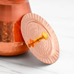 Pure Copper Almond Lota with Hammered Finish With Lid– Lacquer Coated for Long Life