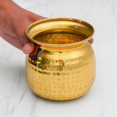 Pure Brass Cashew Lota with Hammered Finish – Lacquer Coated for Long Life