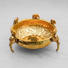 Pure Brass Elephant Urli -  Vintage Decorative Bowl for Home Decor