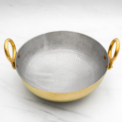 Pure Brass Kadai With Brass Handles for Cooking – Tin Coated (Kalai) – Handcrafted Hammered & Traditional Design