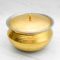 Pure Brass Round Handi With Lid for Cooking – Tin Coated (Kalai) – Handcrafted Hammered & Traditional Design