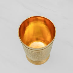 Pure Brass Etched Glass | 250ml Traditional Ayurvedic Itching Design Water Tumbler
