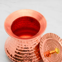 Pure Copper Pistachio Lota with Hammered Finish With Lid – Lacquer Coated for Long Life