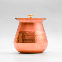 Pure Copper Almond Lota with Hammered Finish With Lid– Lacquer Coated for Long Life