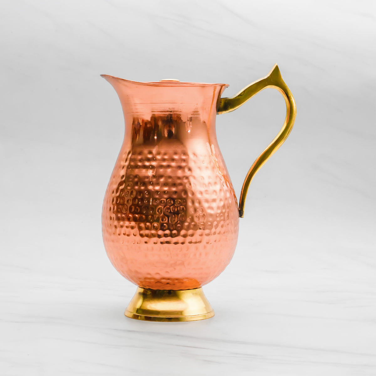 Pure Copper Jug for Water with Lid & Handle - Antioxidant and Antimicrobial - Harmless & Lead-Free - Very Strong & Durable - 1L
