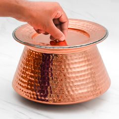 Pure Copper Handi With Lid for Cooking – Tin Coated (Kalai) – Handcrafted Hammered & Traditional Design