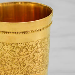 Pure Brass Etched Glass | 250ml Traditional Ayurvedic Itching Design Water Tumbler