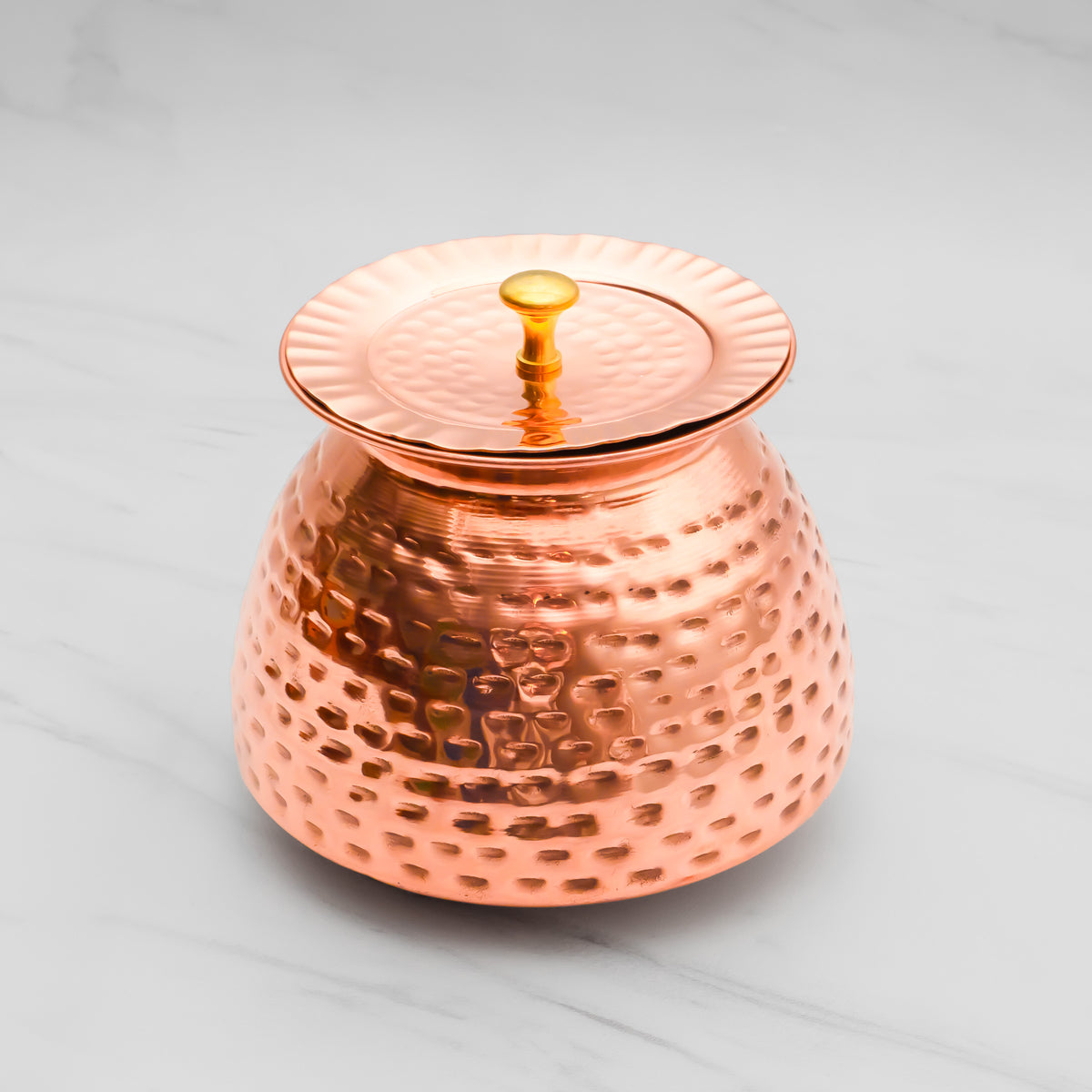 Pure Copper Walnut Lota with Hammered Finish With Lid – Lacquer Coated for Long Life