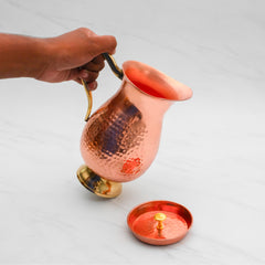 Pure Copper Jug for Water with Lid & Handle - Antioxidant and Antimicrobial - Harmless & Lead-Free - Very Strong & Durable - 1L