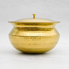 Pure Brass Round Handi With Lid for Cooking – Tin Coated (Kalai) – Handcrafted Hammered & Traditional Design