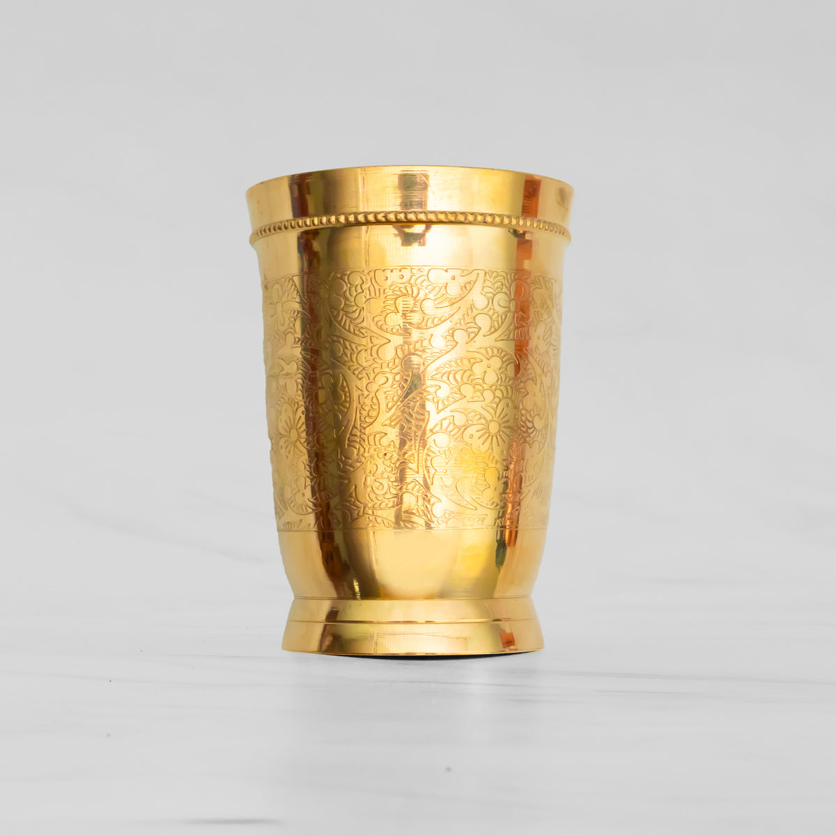 Pure Brass Etched Glass | 250ml Traditional Ayurvedic Itching Design Water Tumbler