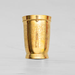 Pure Brass Etched Glass | 250ml Traditional Ayurvedic Itching Design Water Tumbler