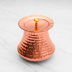 Pure Copper Pistachio Lota with Hammered Finish With Lid – Lacquer Coated for Long Life
