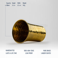 Pure Brass Waterfall Glass with Hammered Finish - Lacquered for Shine & Protection