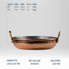 Pure Copper Fry Pan for Cooking – Tin Coated (Kalai) – Handcrafted Hammered & Traditional Design