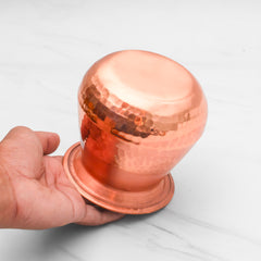 Pure Copper Almond Lota with Hammered Finish With Lid– Lacquer Coated for Long Life