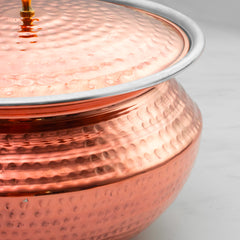 Pure Copper Round Handi With Lid for Cooking – Tin Coated (Kalai) – Handcrafted Hammered & Traditional Design