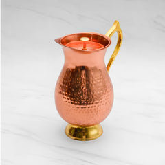 Pure Copper Jug for Water with Lid & Handle - Antioxidant and Antimicrobial - Harmless & Lead-Free - Very Strong & Durable - 1L