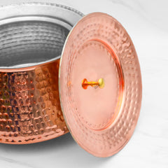 Pure Copper Handi With Lid for Cooking – Tin Coated (Kalai) – Handcrafted Hammered & Traditional Design