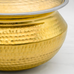Pure Brass Round Handi With Lid for Cooking – Tin Coated (Kalai) – Handcrafted Hammered & Traditional Design
