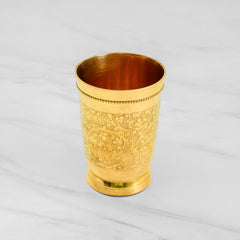 Pure Brass Etched Glass | 250ml Traditional Ayurvedic Itching Design Water Tumbler