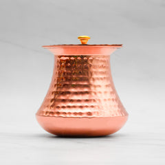 Pure Copper Pistachio Lota with Hammered Finish With Lid – Lacquer Coated for Long Life