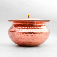 Pure Copper Round Handi With Lid for Cooking – Tin Coated (Kalai) – Handcrafted Hammered & Traditional Design