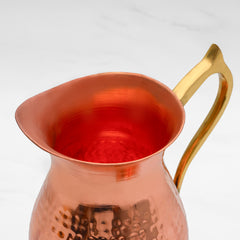 Pure Copper Jug for Water with Lid & Handle - Antioxidant and Antimicrobial - Harmless & Lead-Free - Very Strong & Durable - 1L