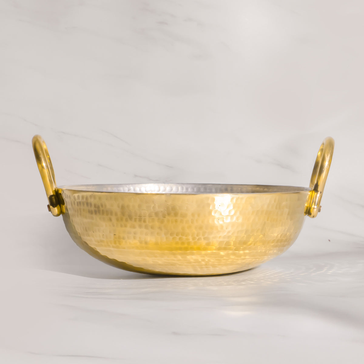 Pure Brass Kadai With Brass Handles for Cooking – Tin Coated (Kalai) – Handcrafted Hammered & Traditional Design