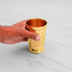 Pure Brass Etched Glass | 250ml Traditional Ayurvedic Itching Design Water Tumbler
