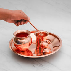 Pure Copper Pooja Thali Set - 5 Items | Pooja Thali Set with 1 Plate, 1 Kalash, 1 Fullpatra, 1 Pali, and 1 Niranjan