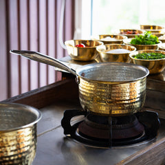 Pure Brass Sauce Pan With Resistant Handle for Cooking – Tin Coated (Kalai) – Handcrafted Hammered & Traditional Design