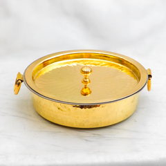 Healthsmith Pure Brass Flat Hammered Lagan with Lid & Handle