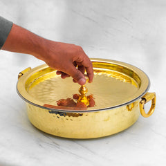 Healthsmith Pure Brass Flat Hammered Lagan with Lid & Handle