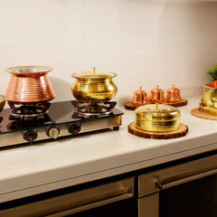 Pure Brass Round Handi With Lid for Cooking – Tin Coated (Kalai) – Handcrafted Hammered & Traditional Design