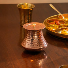 Pure Copper Pistachio Lota with Hammered Finish With Lid – Lacquer Coated for Long Life