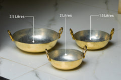 Pure Brass Kadai With Brass Handles for Cooking – Tin Coated (Kalai) – Handcrafted Hammered & Traditional Design