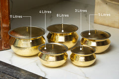 Pure Brass Round Handi With Lid for Cooking – Tin Coated (Kalai) – Handcrafted Hammered & Traditional Design