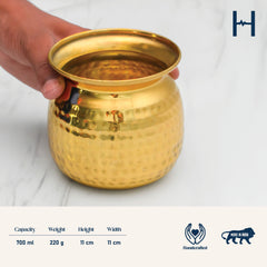 Pure Brass Cashew Lota with Hammered Finish – Lacquer Coated for Long Life