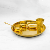 Brass Thali Dinner Set | 6 Pieces Brass Thali Set, 1 Plate (Thali), 2 Bowls, 1 Sweet Dish, 1 Glass, 1 Spoon | 13 Inches Thali