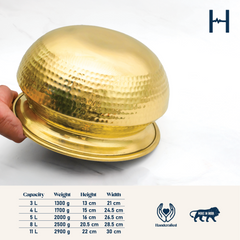 Pure Brass Round Handi With Lid for Cooking – Tin Coated (Kalai) – Handcrafted Hammered & Traditional Design