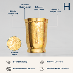 Pure Brass Etched Glass | 250ml Traditional Ayurvedic Itching Design Water Tumbler