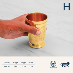 Pure Brass Etched Glass | 250ml Traditional Ayurvedic Itching Design Water Tumbler