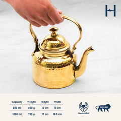 Brass Tea Kettle | Brass Kettle with Tin Lining | Handcrafted hammered & Traditional Design