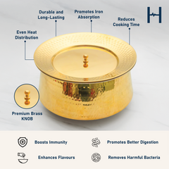 Pure Brass Lagan Handi with Lid | Handcrafted Traditional Cooking Pot | Brass Lagan for Dum Biryani, Festive Cooking & Serving